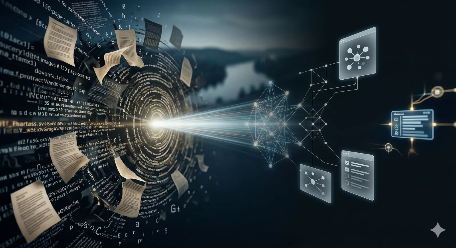 Visualisierung von Dokumentenintelligenz und KI-gestützter Informationsverarbeitung.